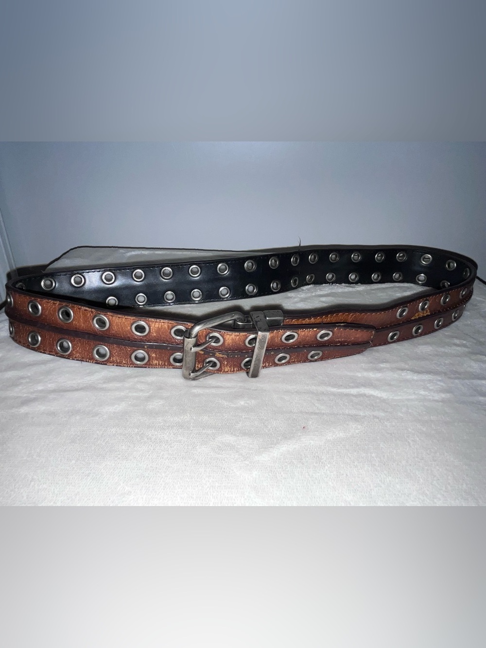 Double Grommet Genuine Leather handmade Belt in Black and Brown